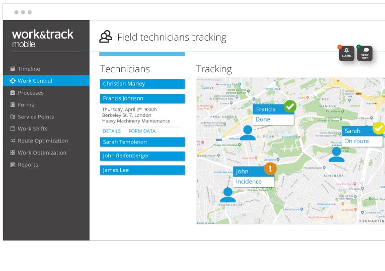 Work&Track Mobile Software - 4- Record your field workers activity. Track their location and send the nearest person to the new services minimizing response time and optimizing customer customer experience.