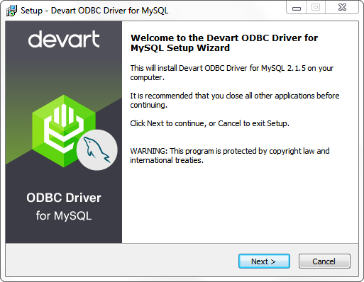 Devart ODBC Drivers installing the driver