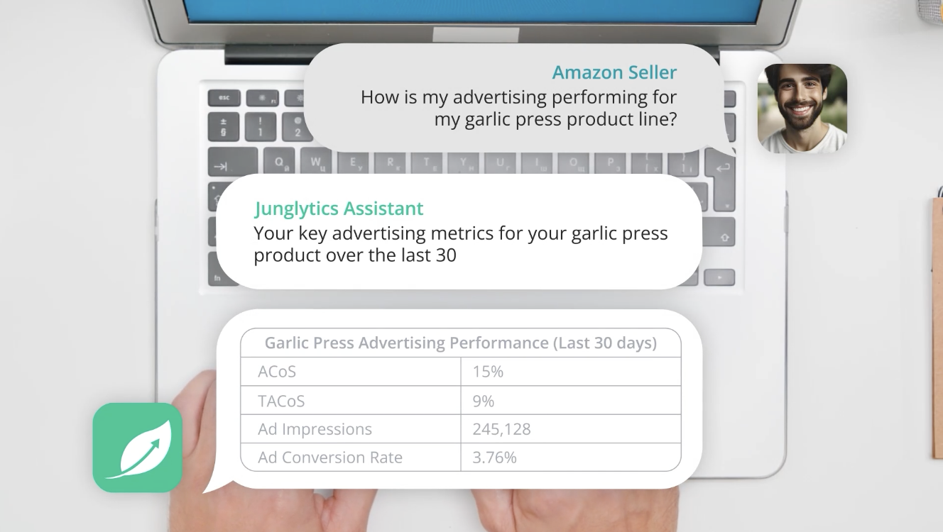 Junglytics Assistant is an AI-powered virtual assistant, designed to answer data-related questions from Amazon sellers and agencies.