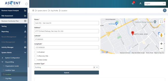 Ascent AutoBCM Software - Map your office locations or where staff work from home to enable the longitude & latitude calculation of potential threats to alert the user of them.