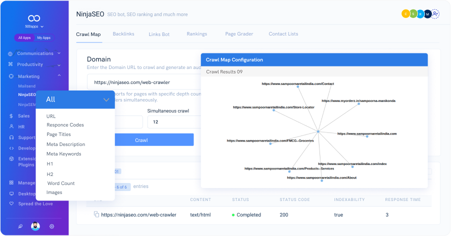NinjaSEO screenshot: Web Crawler