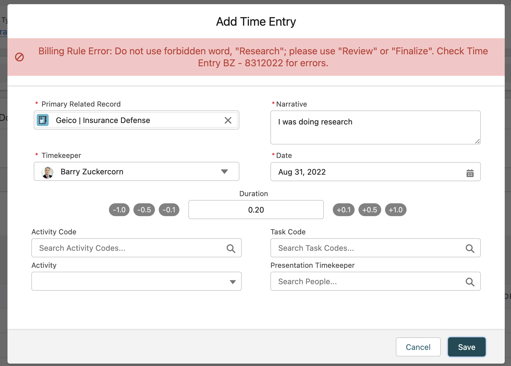 Litify Software - Time Entry with Automated Billing Rules: Automated billing rules automatically enforce your clients’ billing guidelines, so there’s less for bill reviewers to write down.