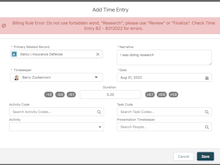 Litify Software - Time Entry with Automated Billing Rules: Automated billing rules automatically enforce your clients’ billing guidelines, so there’s less for bill reviewers to write down.