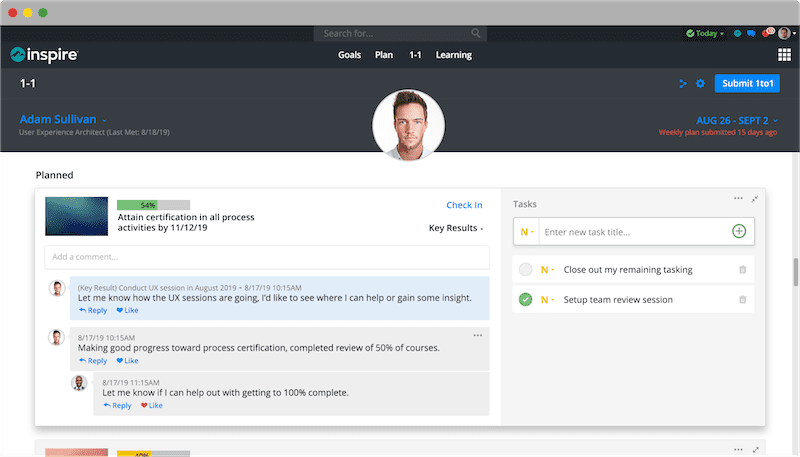 Inspire performance review screenshot