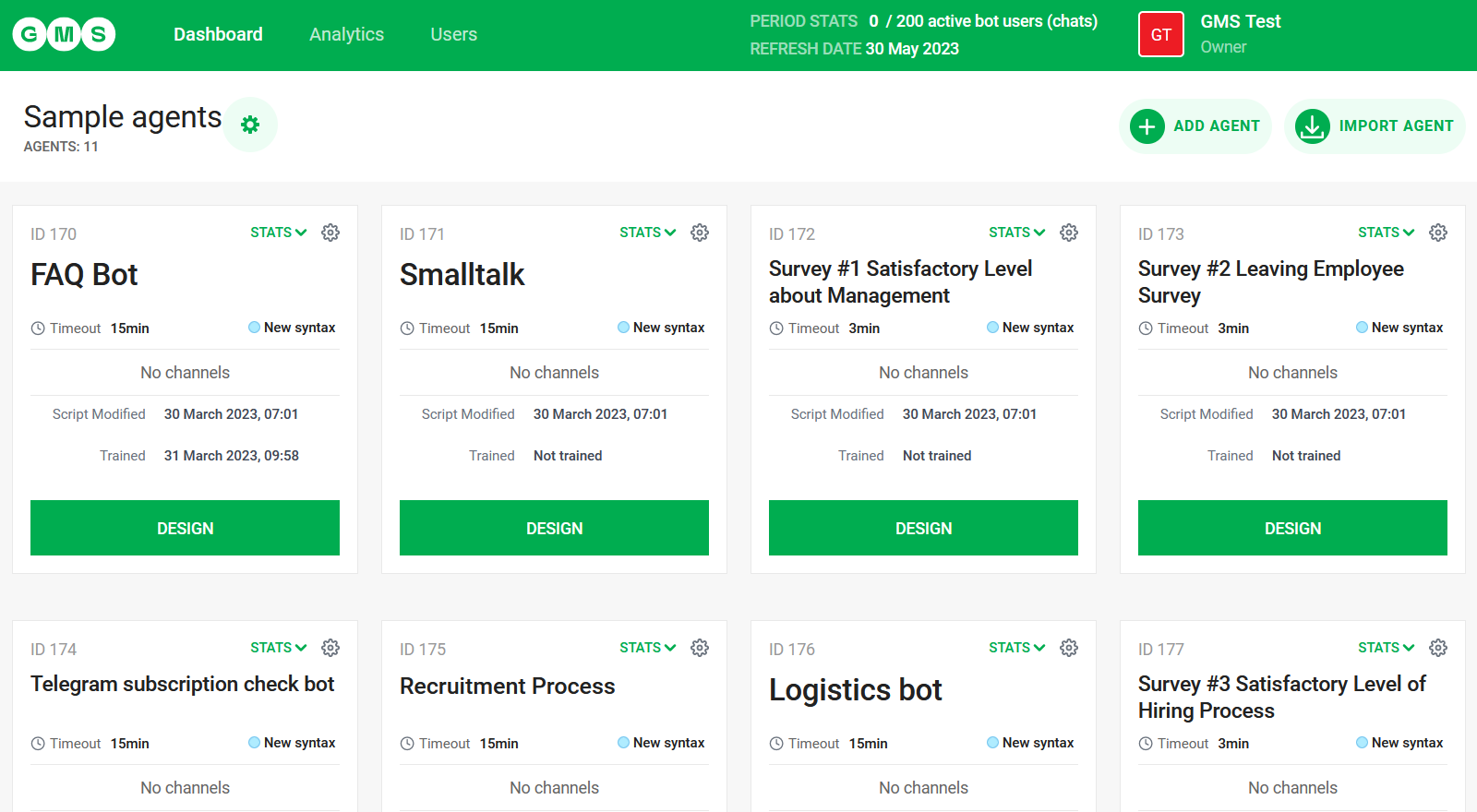 GMS screenshot: GMS AI Chatbots - Pre-Configured Options