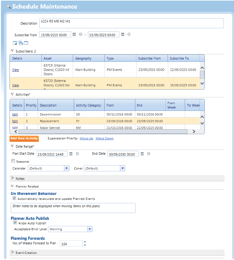 QFM Software - Schedule maintenance