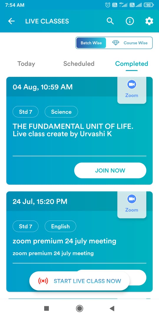 Conduct live class and see schedules and completed hstory