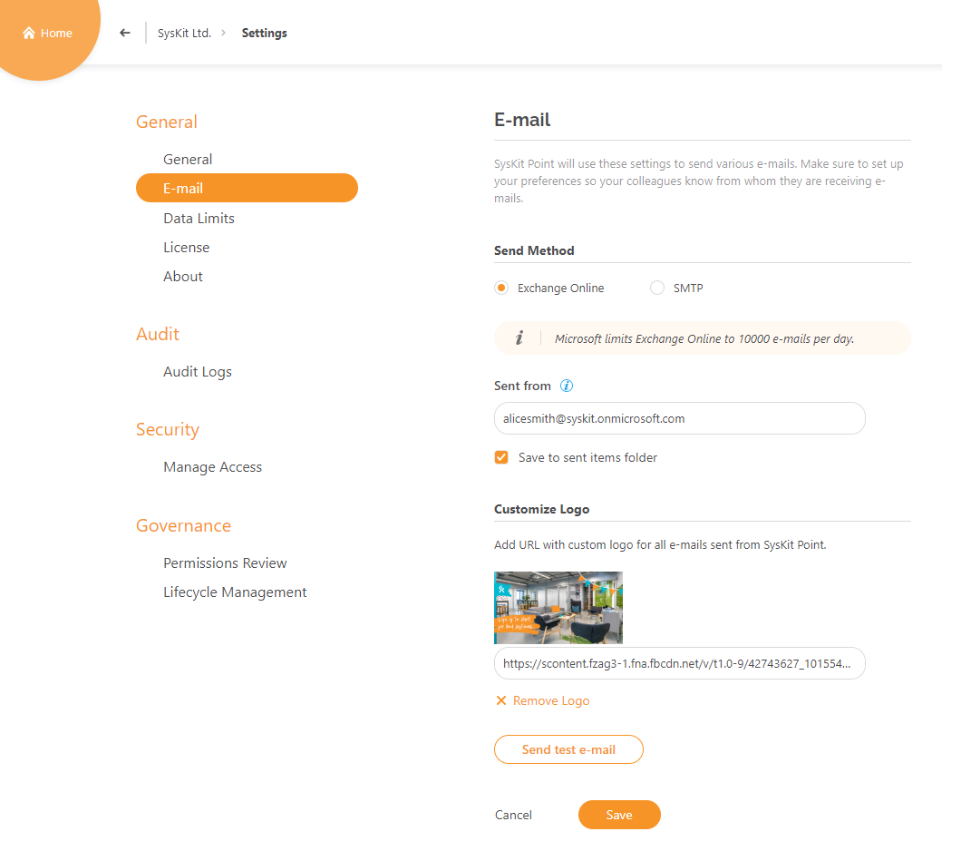 SysKit Point custom email