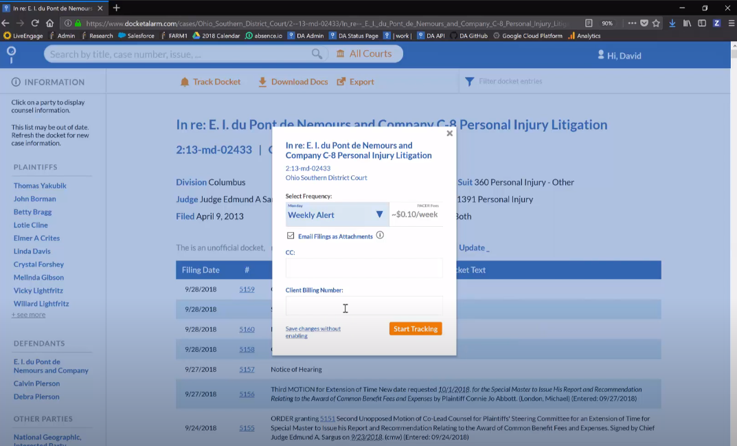 Docket Alarm alerts