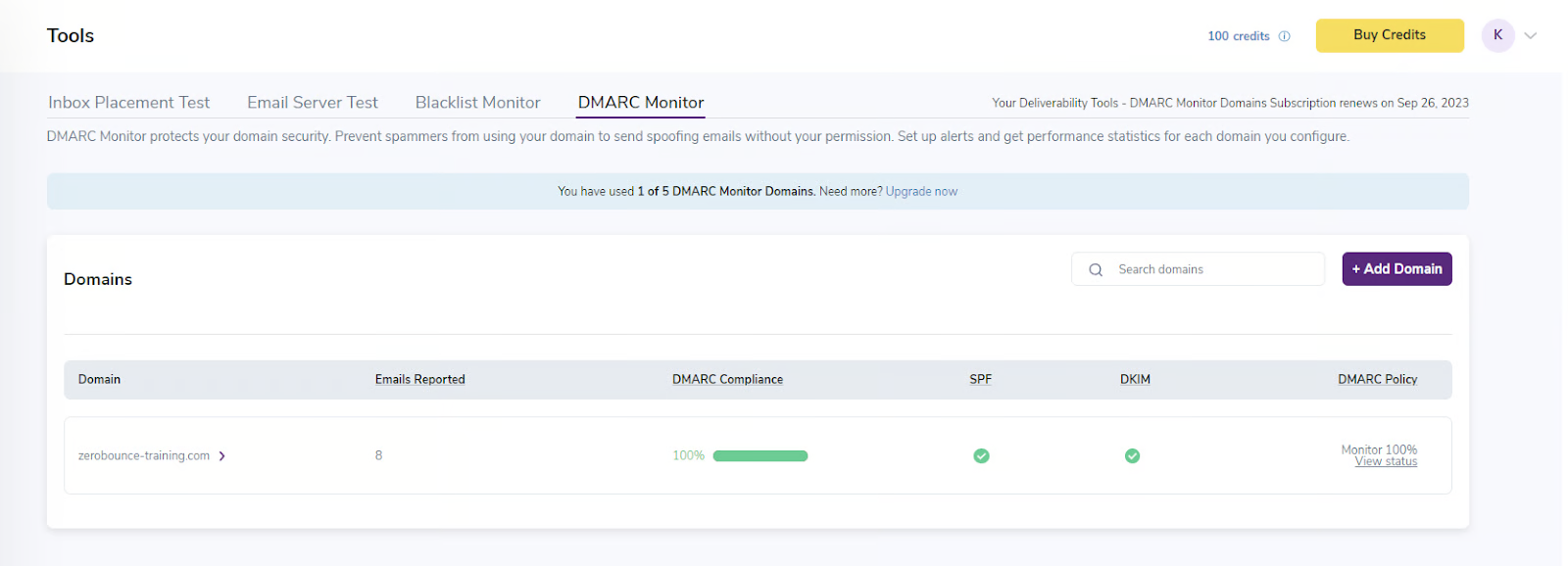 DMARC Monitor screenshot: DMARC monitor dashboard