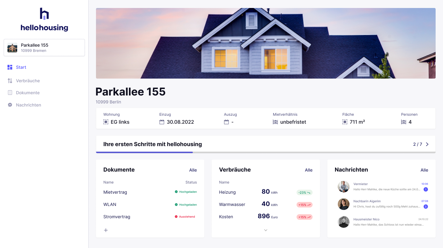 hellohousing screenshot: All data in plain sight on your dashboard