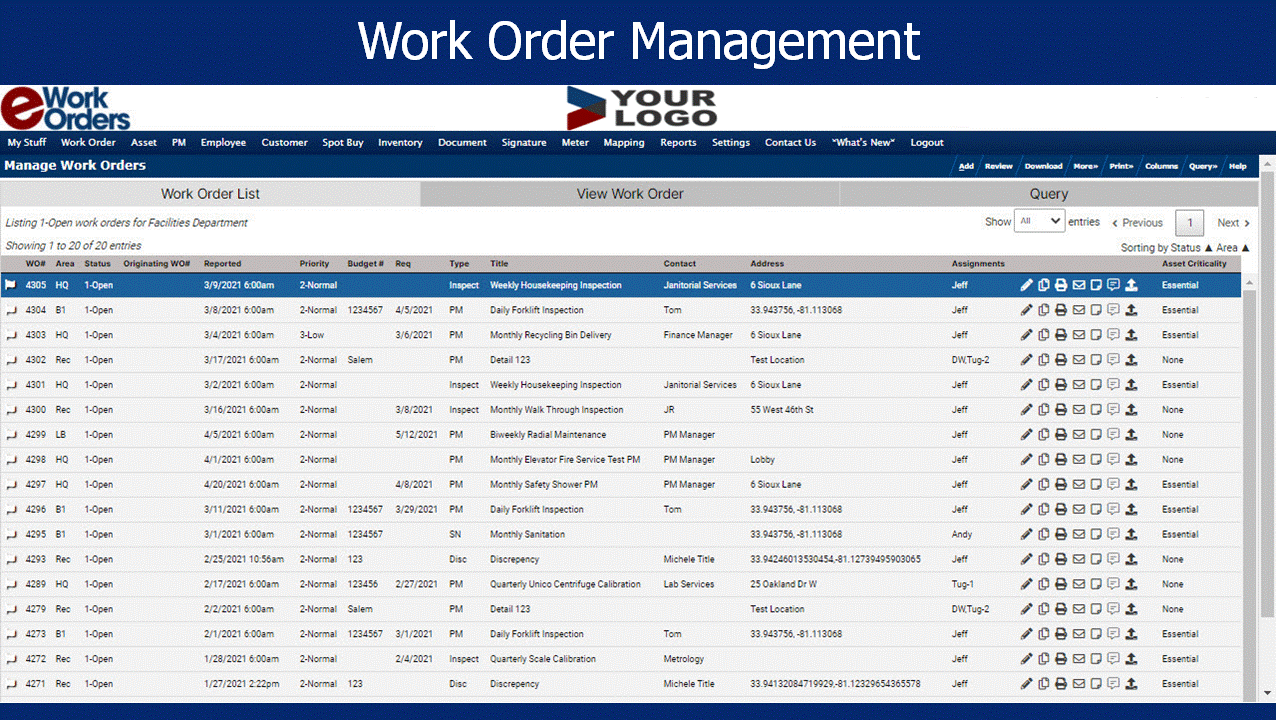 eWorkOrders CMMS Software - Work Order Management