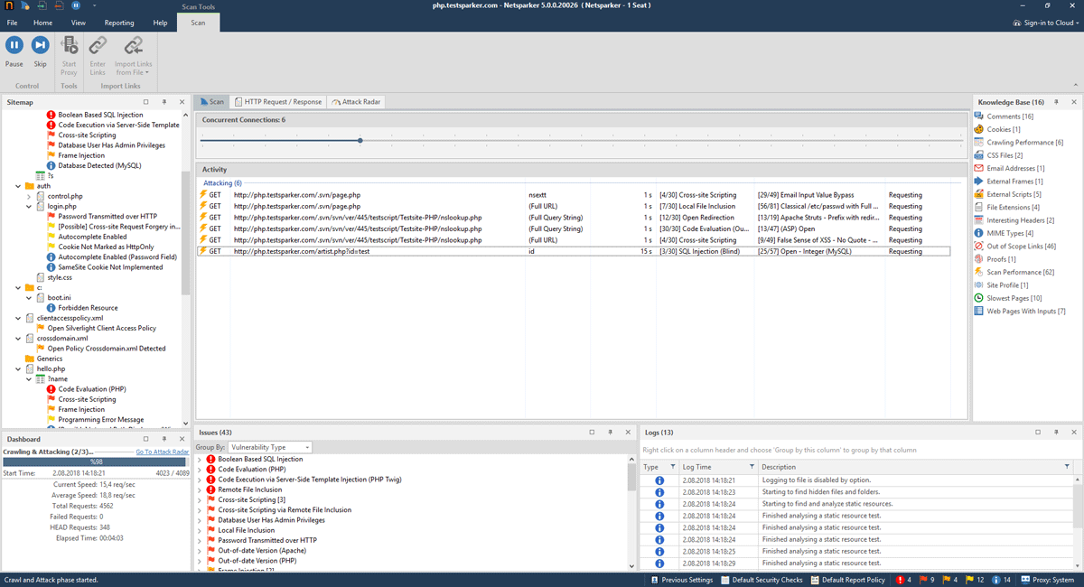 Netsparker scan tool screenshot