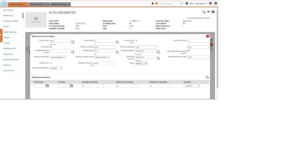 Warehouse set-up on part-thumb