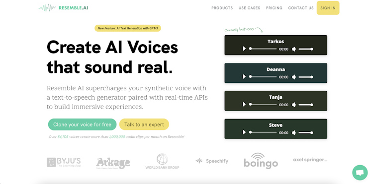 Resemble AI screenshot: Resemble AI allows you to create custom AI voices.