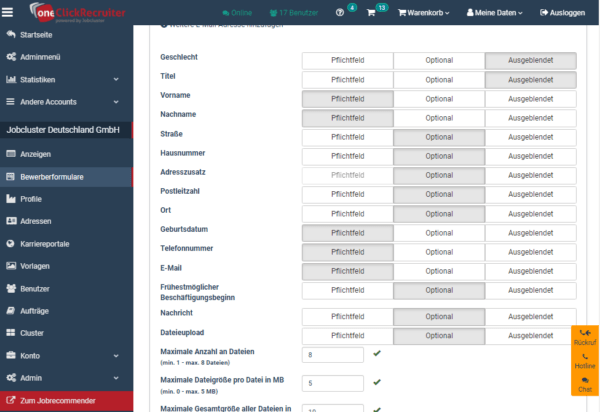 One-Click-Recruiter Software - Applications Forms