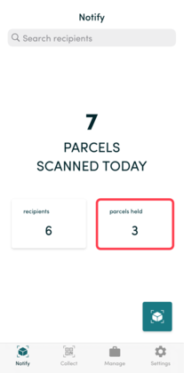 Parcel Tracker number of parcels scanned per day