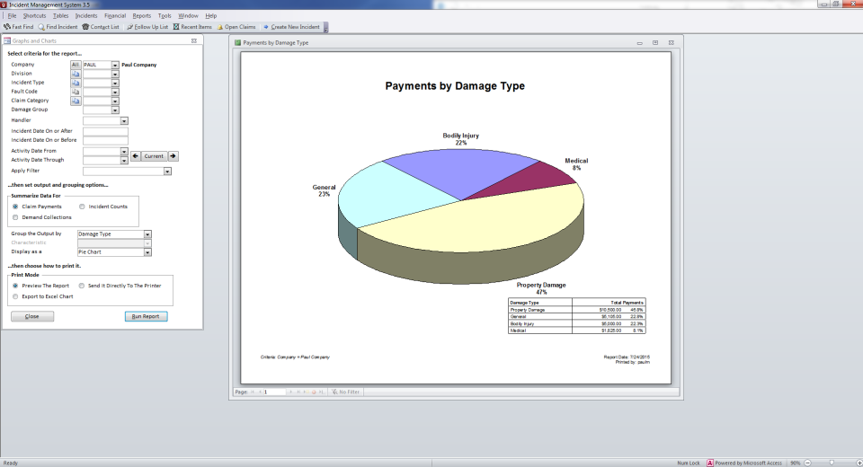 Incident Management System reports by custom criteria