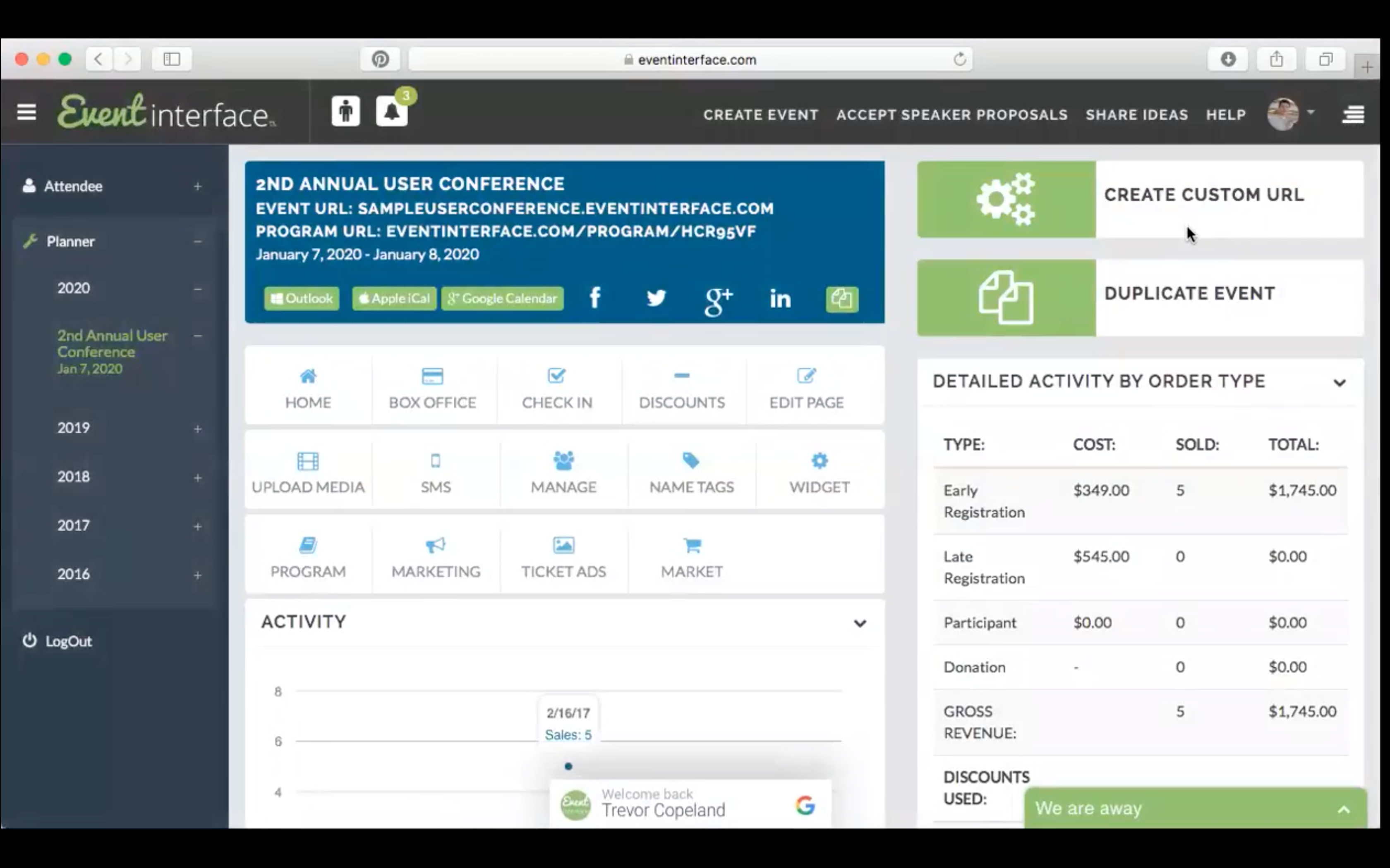 EventInterface Software - Event dashboard