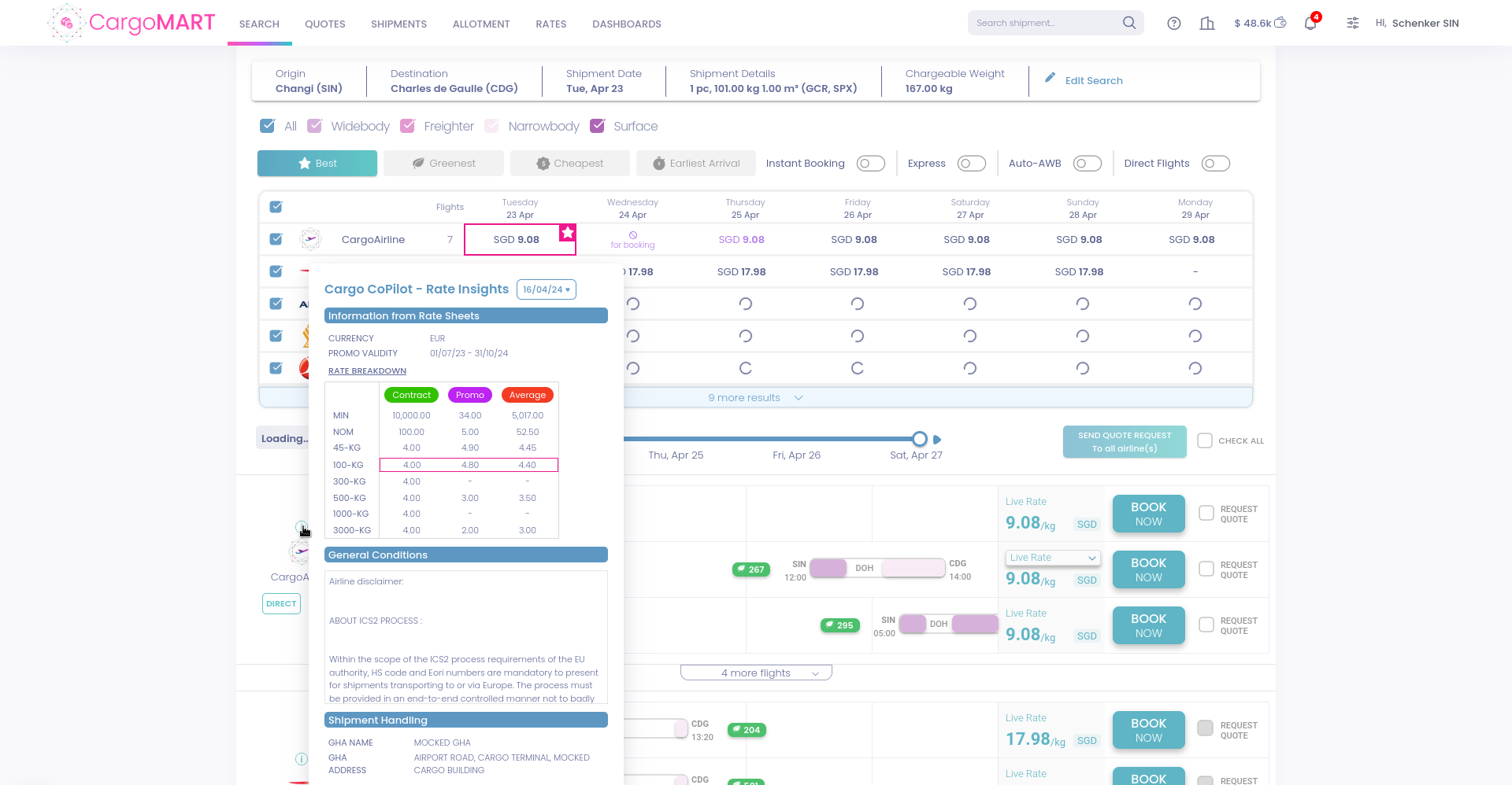 CargoAi screenshot: Search, Compare Rates, Book, Track and Manage your air cargo shipments on CargoMART, our flagship product.