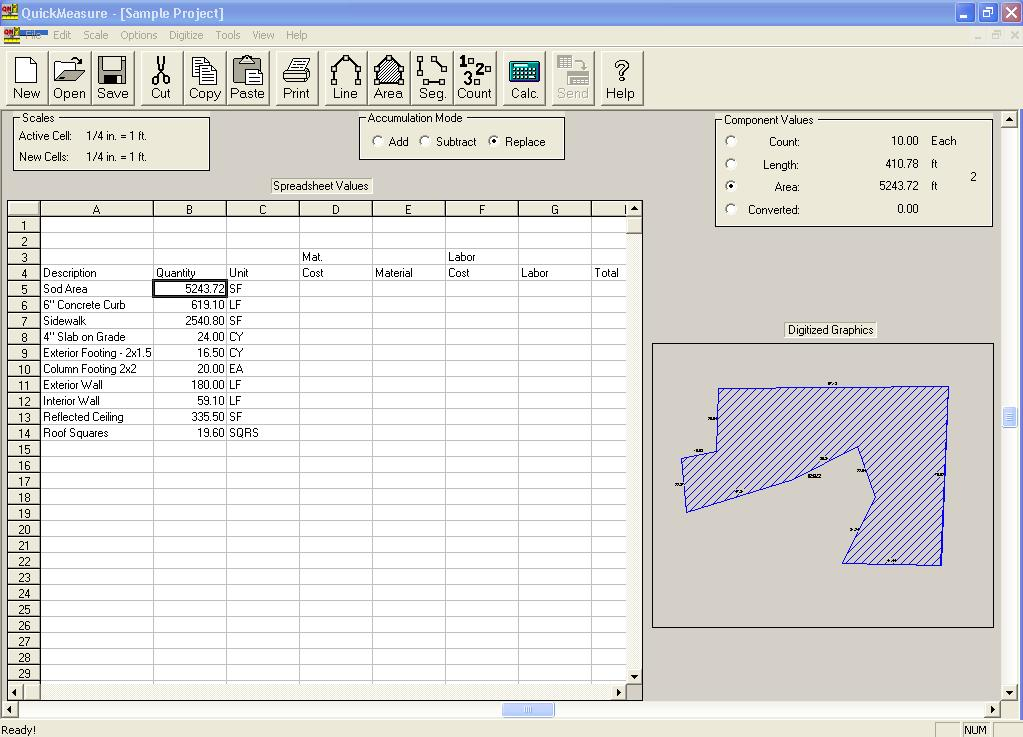 QuickMeasure OnScreen Software - Paper Blueprint Takeoff w/Excel Interface