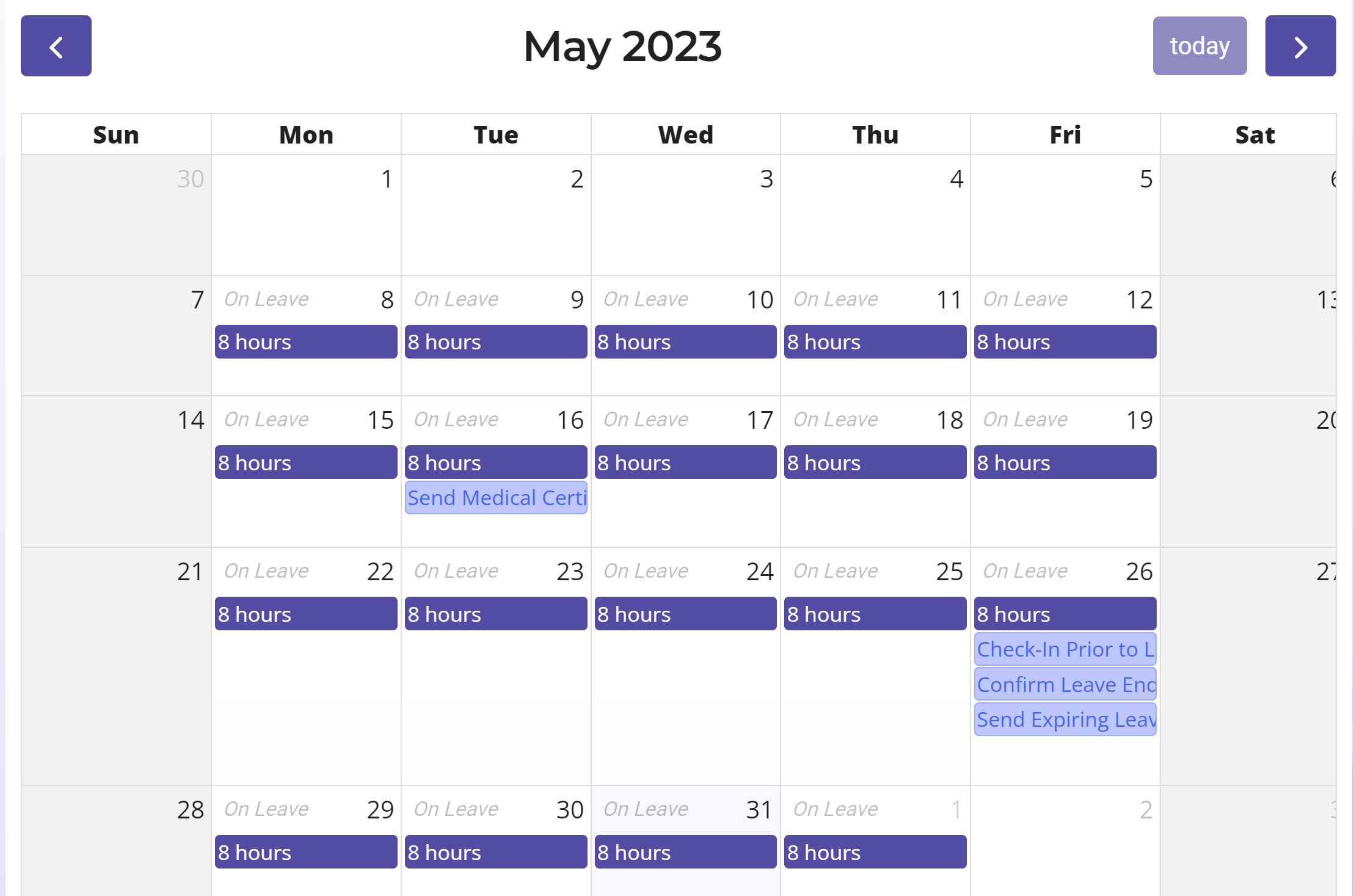 Stiira leave calendar with due date reminders