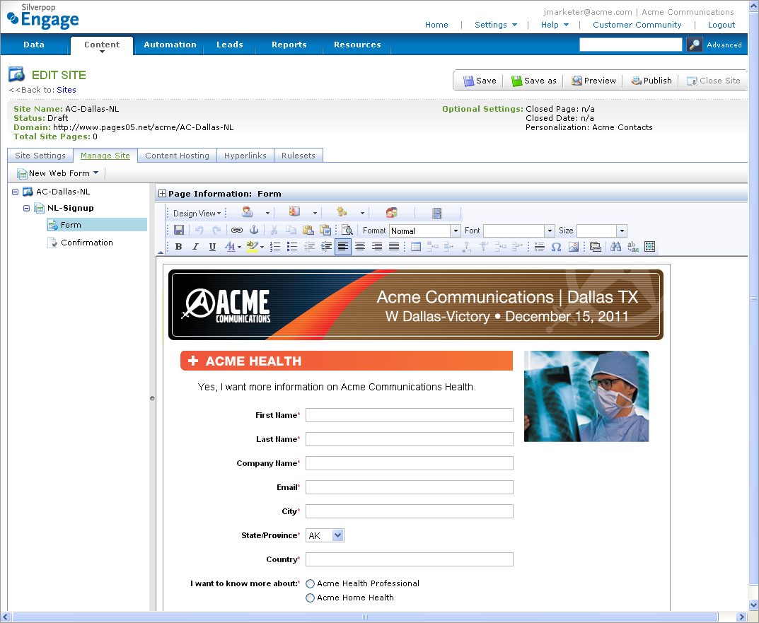 Landing page/Web form