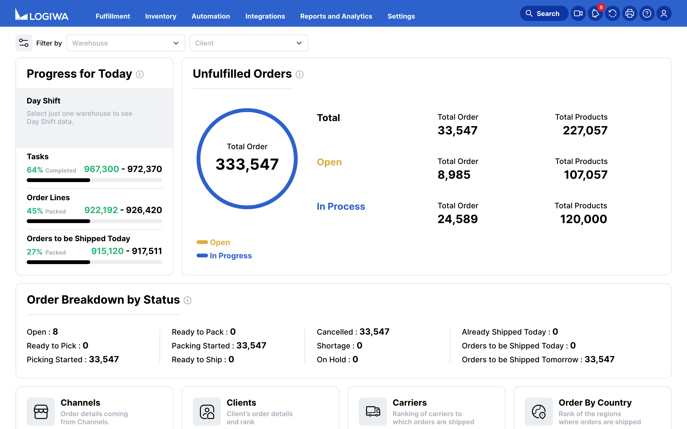 Logiwa screenshot: Logiwa IO home screen