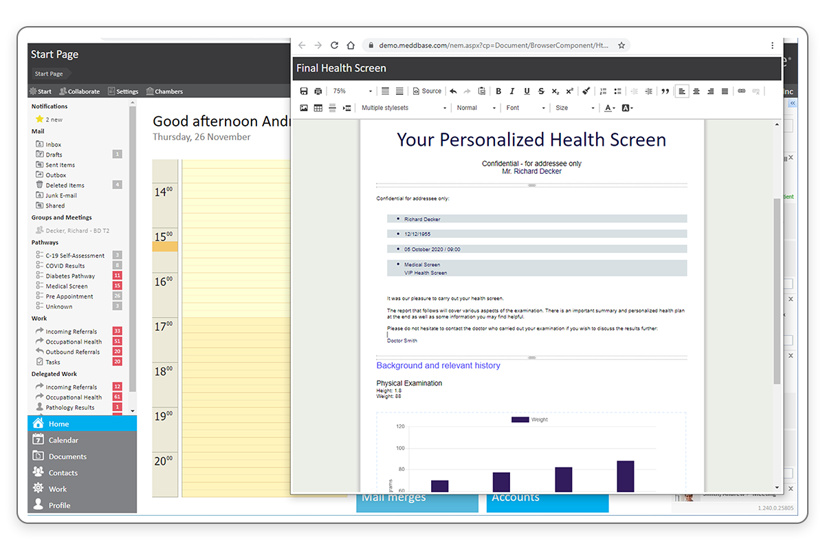 Meddbase Feature Example - Health Screen Reports