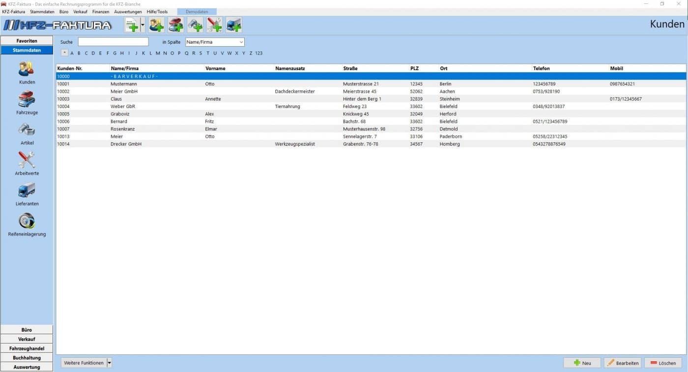 KFZ-Faktura screenshot: KFZ-Faktura customer data