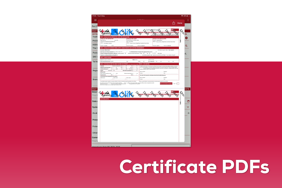 Clik Cert Electrical certificate PDFs