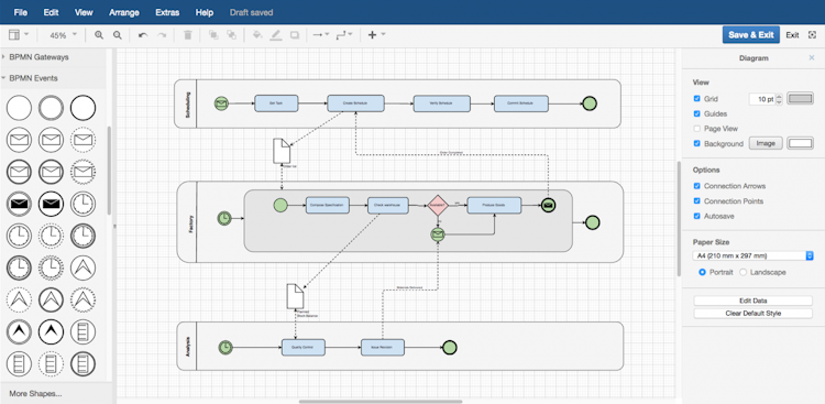 diagrams.net screenshot: Create flowcharts, process diagrams, organization charts, UML diagrams, ER diagrams, network diagrams, and more