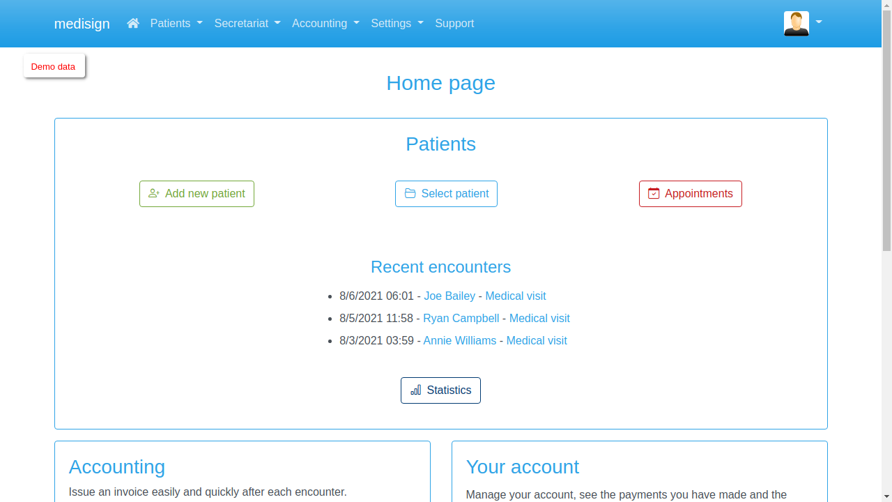 MediSign screenshot: MediSign - Home page