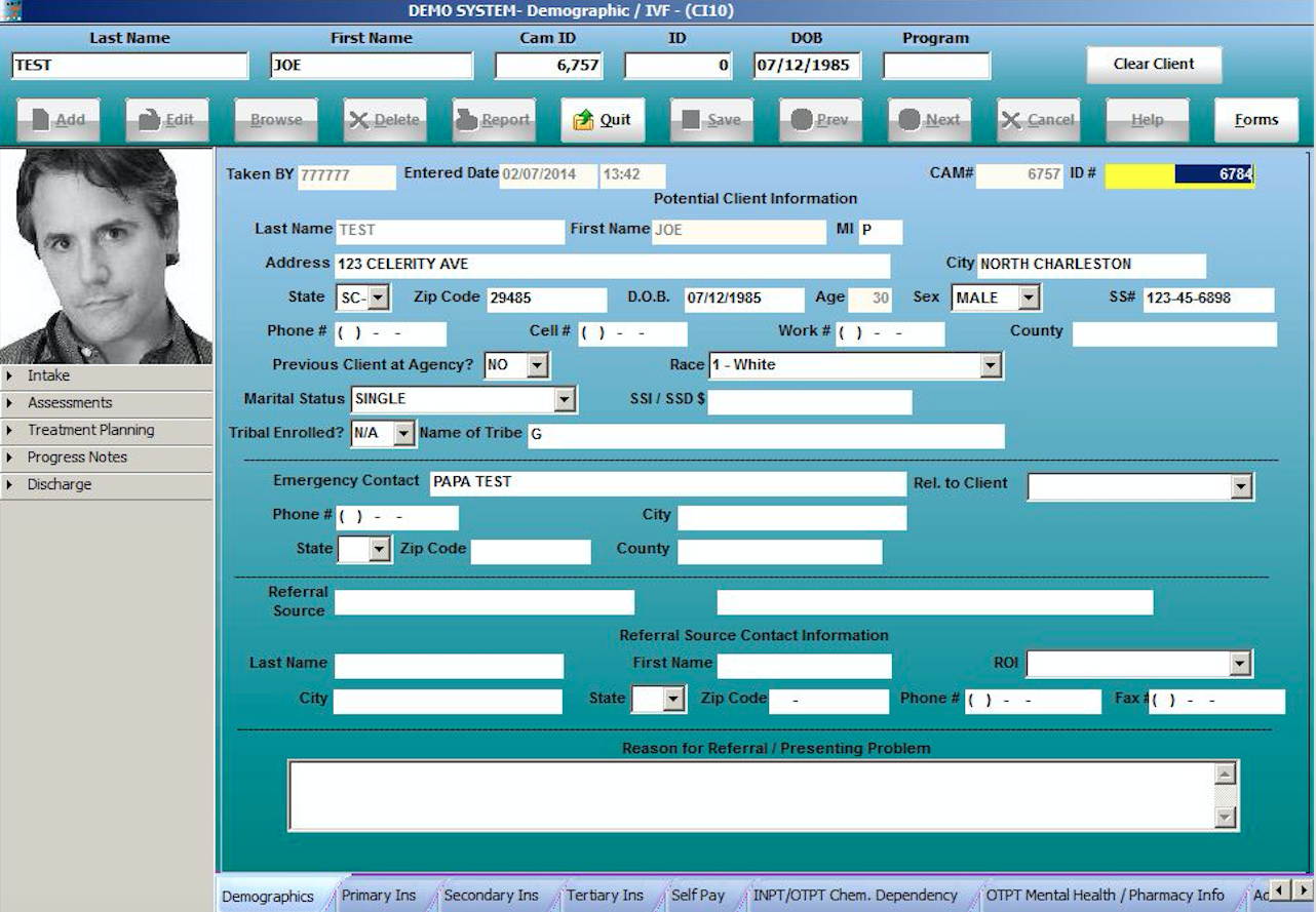 CAM Software - CAM by Celerity patient demographics