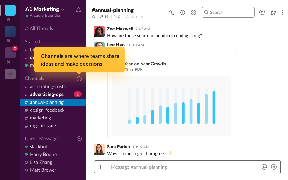 Slack Software - Create custom teams and channels to categorize and organize conversations