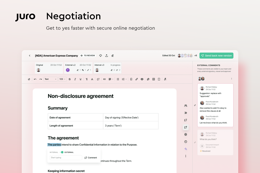 Get to yes faster with secure online negotiation.