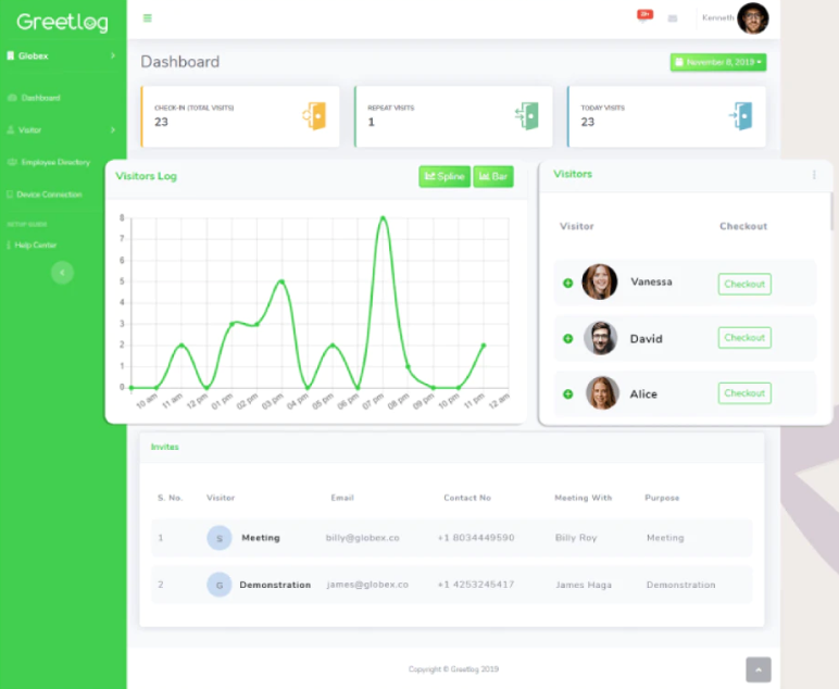 GreetLog dashboard
