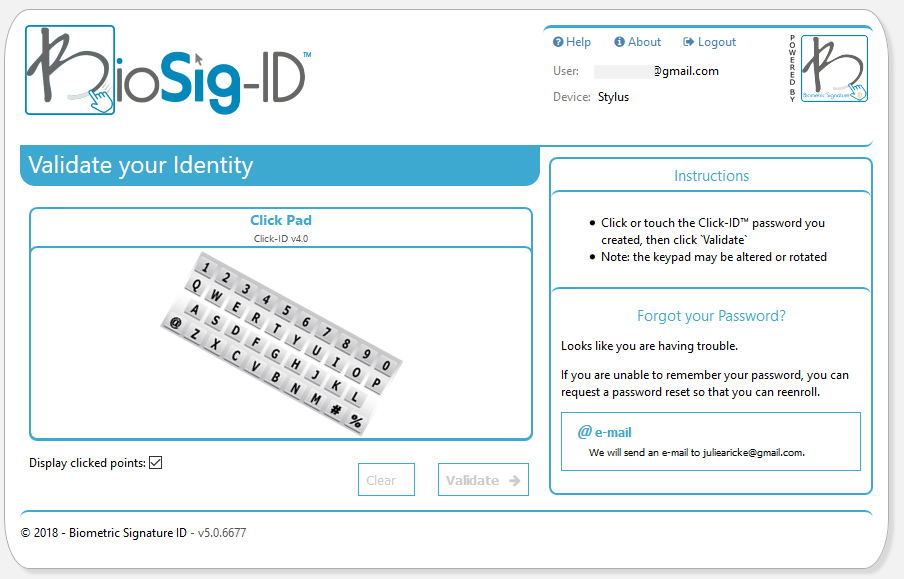 BioSig-ID screenshot: BioSig-ID validate identity