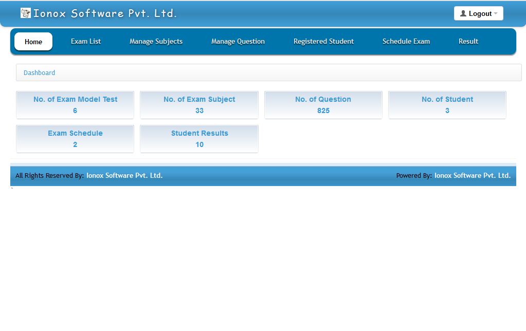 Ion Exam Management ERP screenshot: Admin Panel