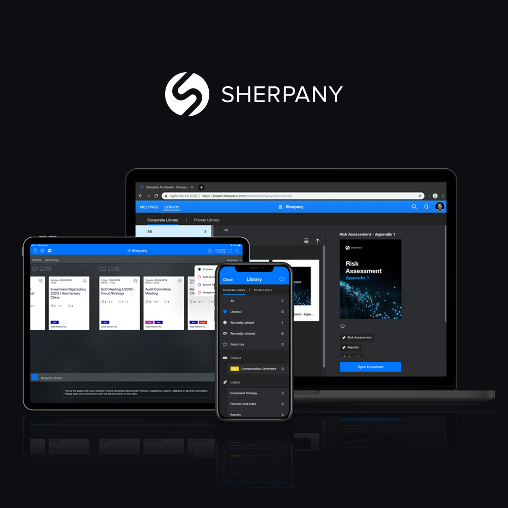 Sherpany integrates with multiple devices, including desktops, tablets, and phones.