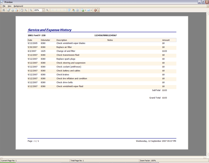 Vehicle Manager screenshot: Vehicle Manager service & expense history