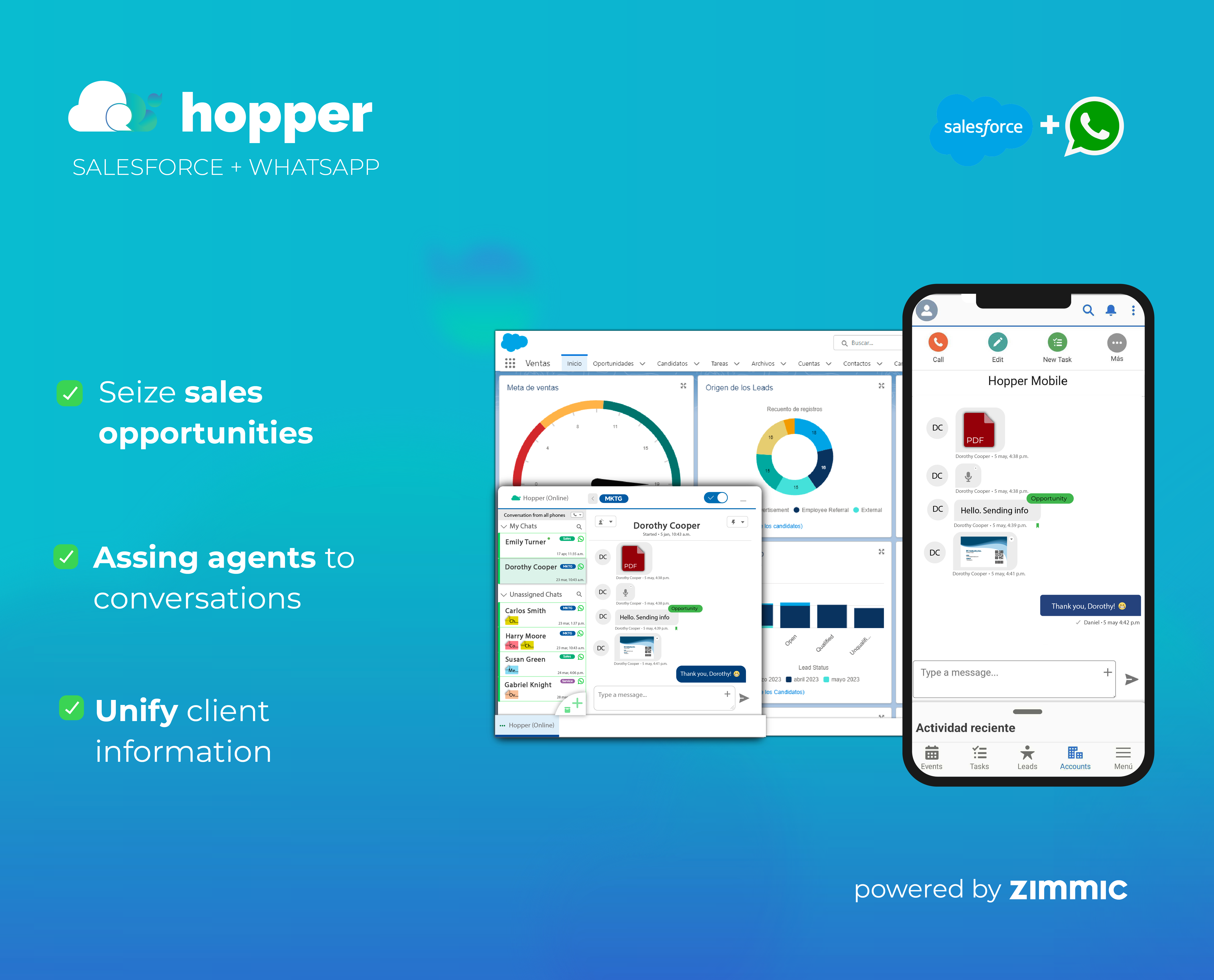 Hopper screenshot: Improve your conversion rates by communicating with your customers on their favorite chat platform: WhatsApp.