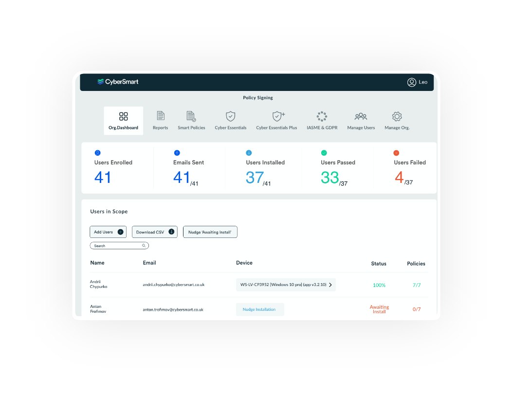 CyberSmart screenshot: Dashboard