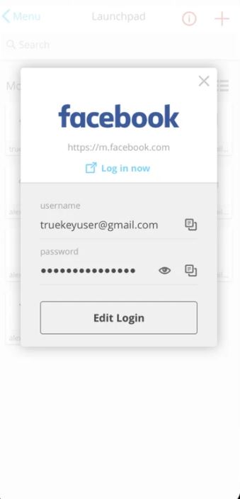 True Key auto-fill login details