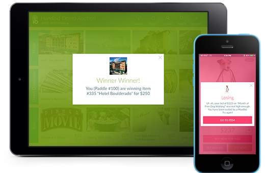 Handbid Software - The Handbid mobile app provides real-time alerts to notify users if they have won an item or been outbid