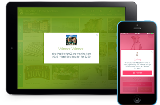 The Handbid mobile app provides real-time alerts to notify users if they have won an item or been outbid