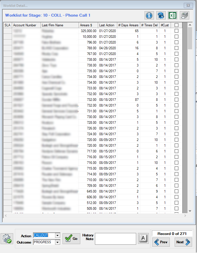 Worklist Detail - Shows days past due and how many times past due.