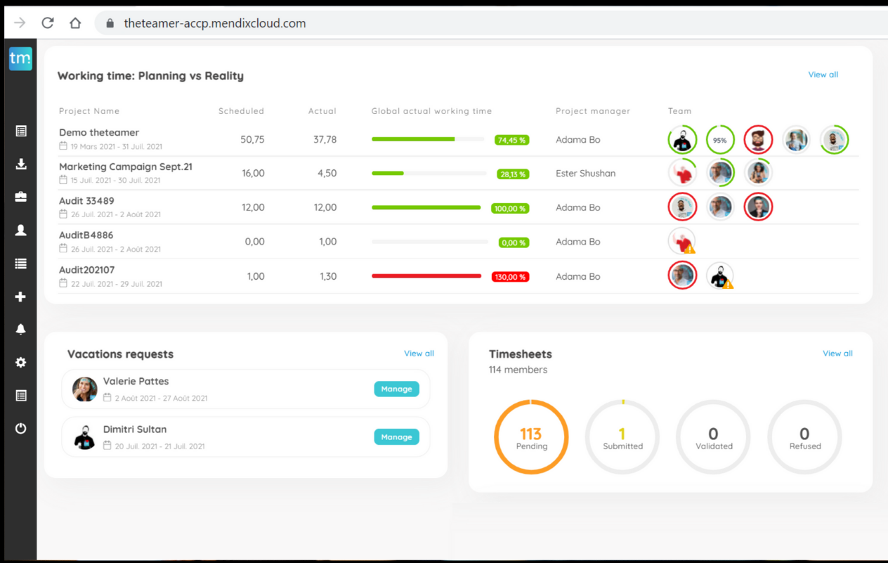 The Teamer Software - The Teamer manager Live dashboard