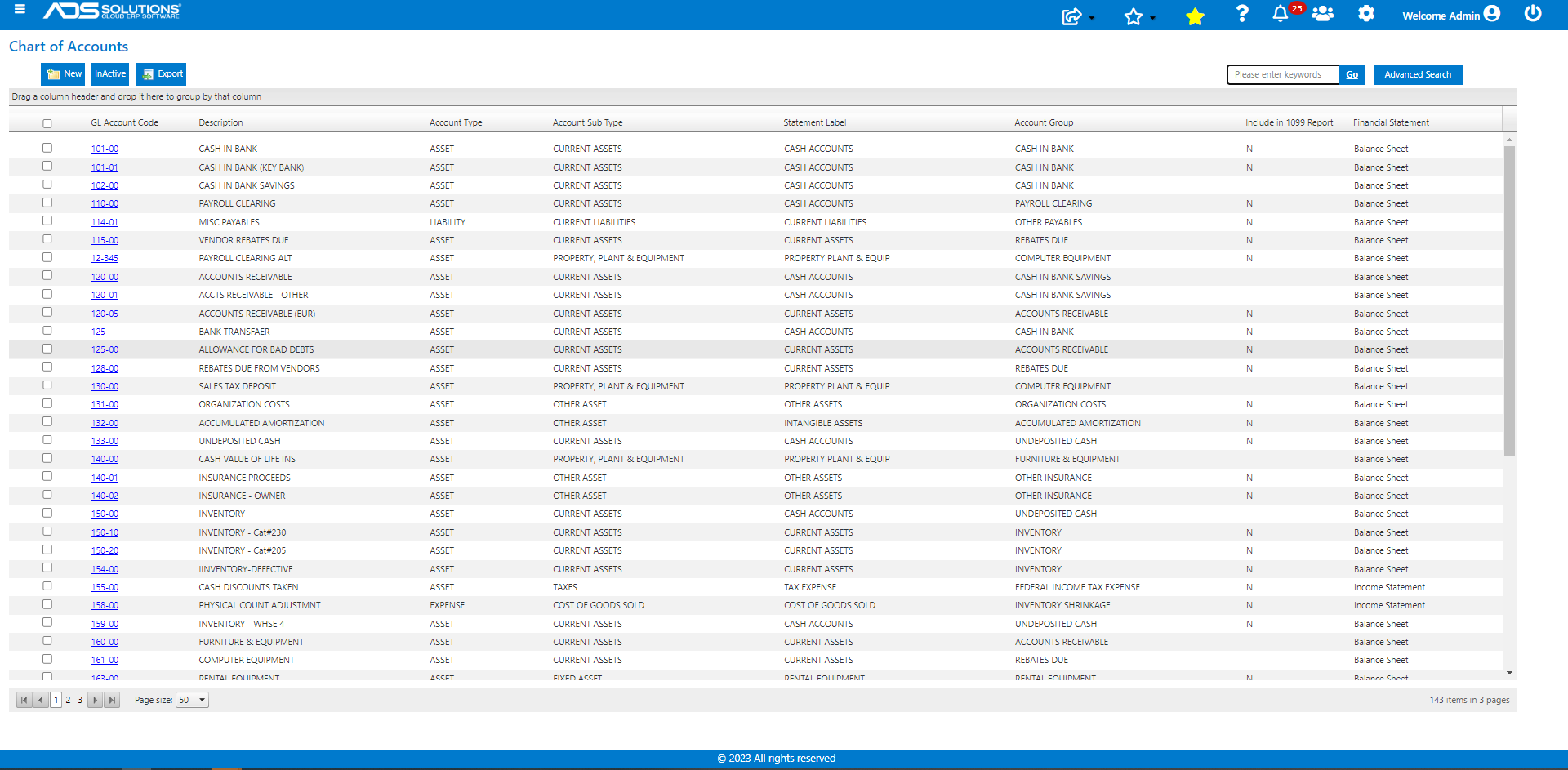 Accolent ERP Software - General Ledger Chart of Accounts