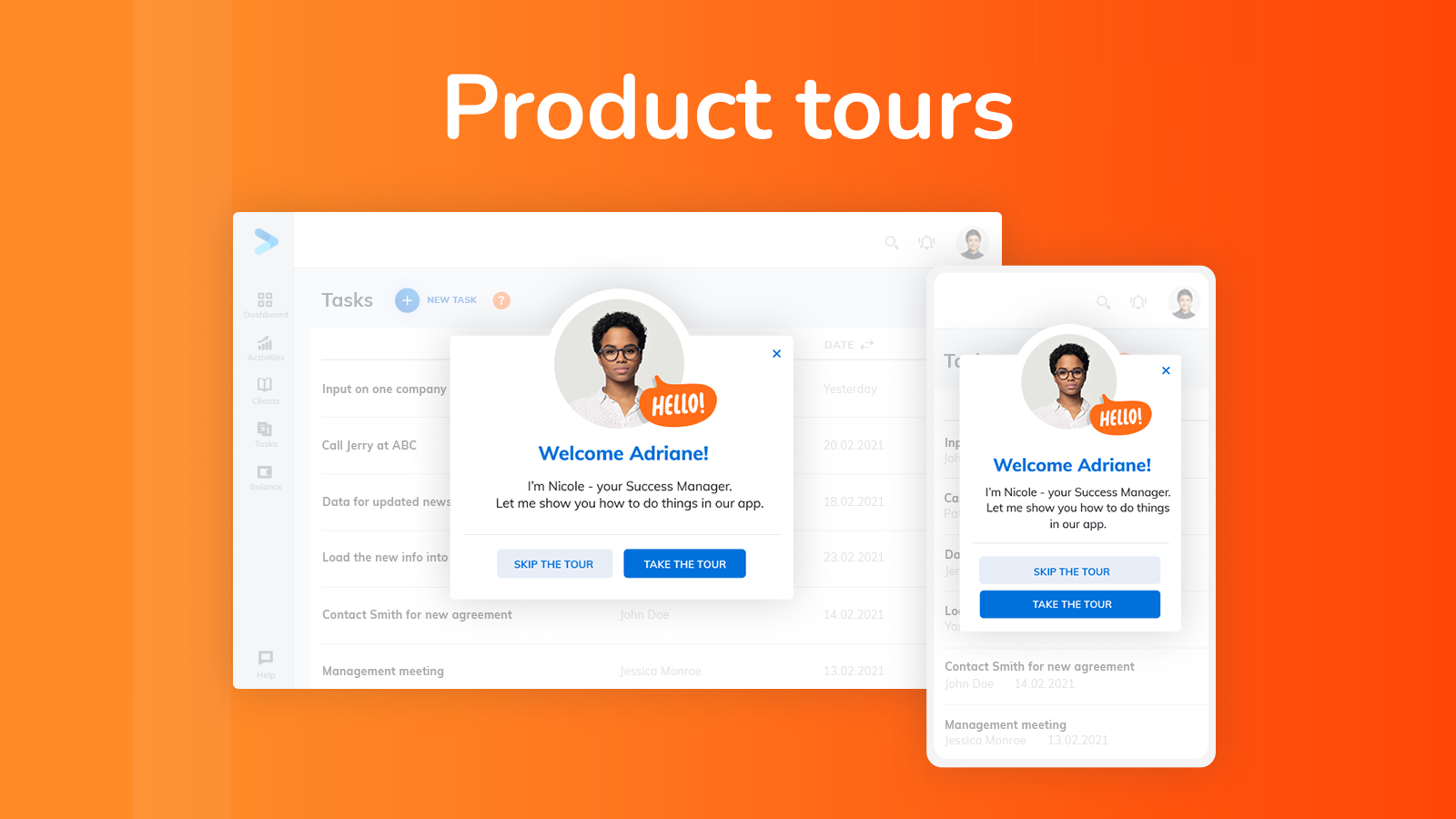 Interactive product tours, guides & walkthroughs